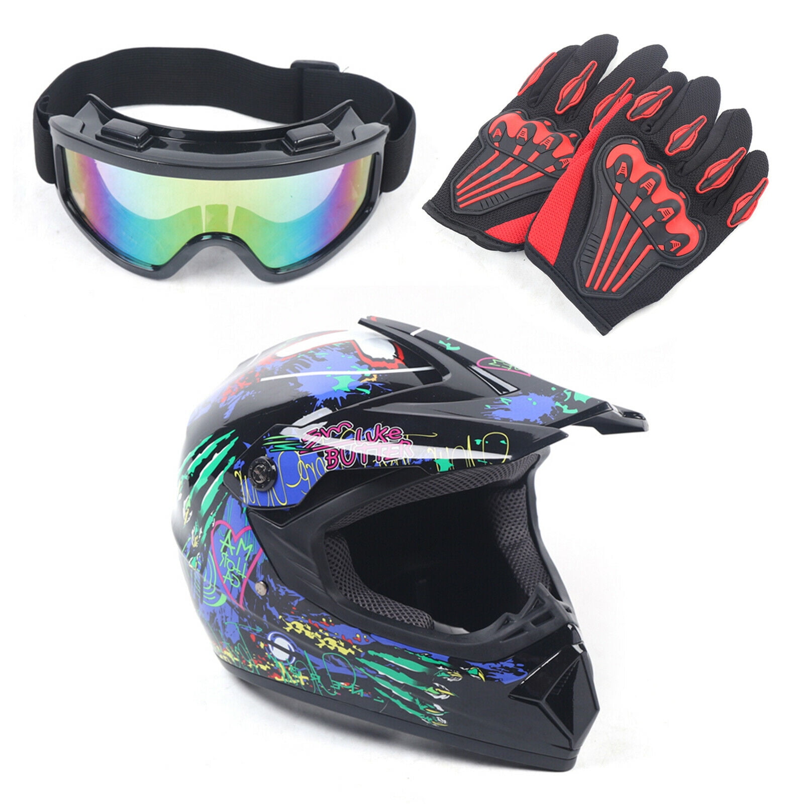 ABS Plastic Motocross DOT Certified Medium Youth Dirt Bike, Off Road Helmet with Goggles & Gloves