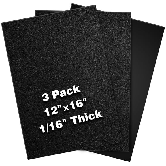 ABS Plastic Sheet 12"x16"x1/16 (1.5mm) 3-Pack, Rigid Thermoplastic Board with Smooth Front & Textured Back, Moldable for DIY Crafts, Car Decoration, Home Decor, Handicrafts (Black)