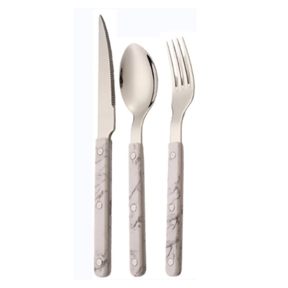 ABS Rivet Handle Marble Pattern Kitchen Stainless Steel Silverware Tableware Flatware Cutlery Knives Forks Spoons Set Butter Knife Dessert Spoon Fork (Blue,24 pieces)