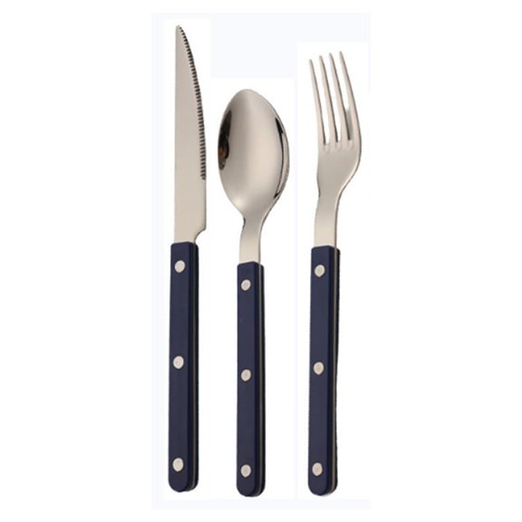 ABS Rivet Handle Marble Pattern Kitchen Stainless Steel Silverware Tableware Flatware Cutlery Knives Forks Spoons Set Butter Knife Dessert Spoon Fork (Blue,24 pieces)