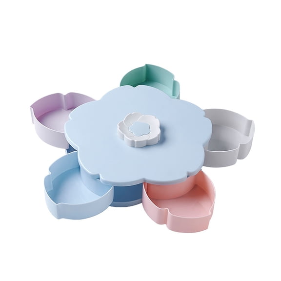 ABS Rotating 5 Compartment Snack Serving Tray with Lid for Veggies Fruits Dips and Party Appetizers