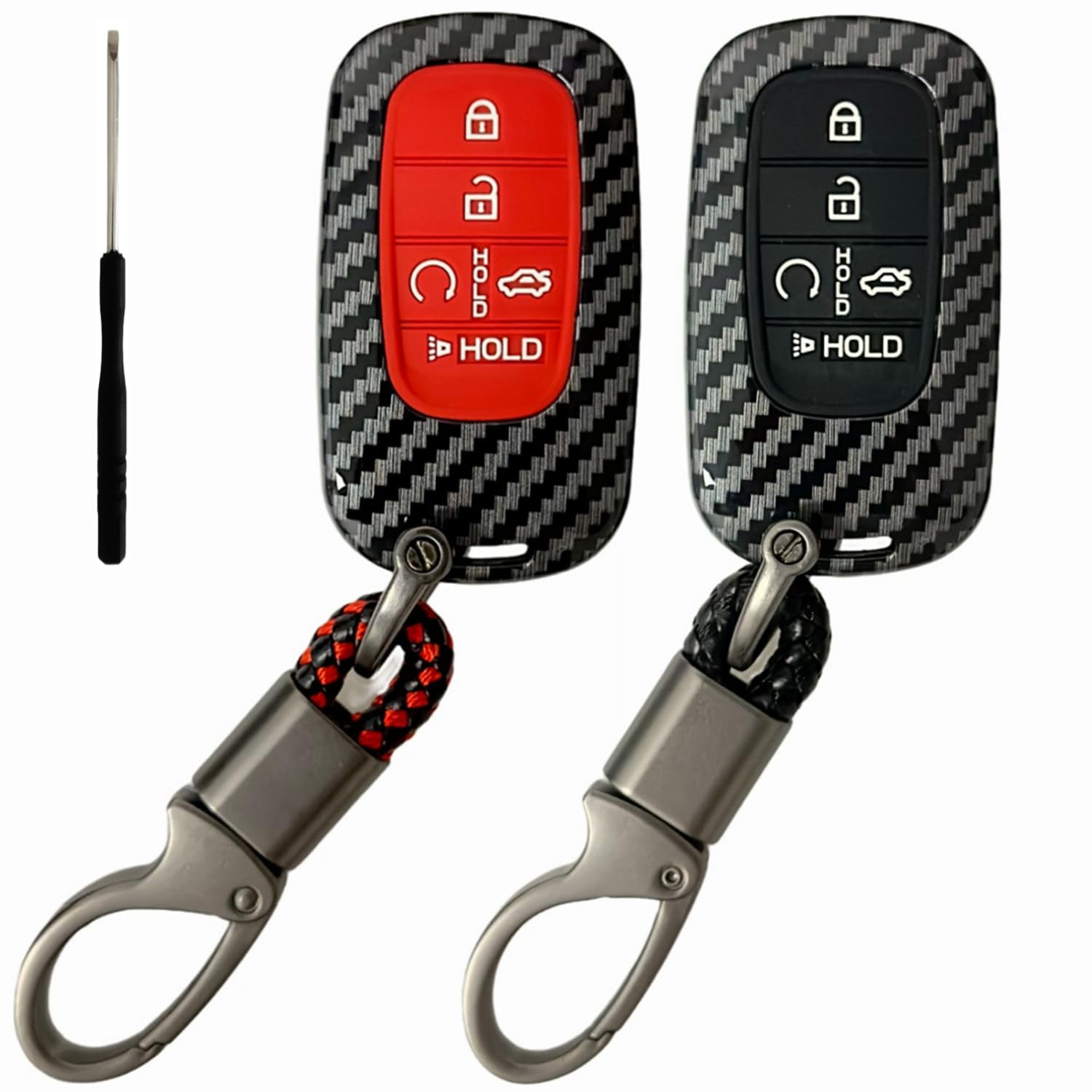 ABS Rubber Key Fob Cover Compatible with 2022-2025 Honda Accord Civic HR-V CR-V Pilot Sport SI EX EX-L Touring (2pcs Black/Red Black/Blue+Key Chain, ABS/5 Buttons)