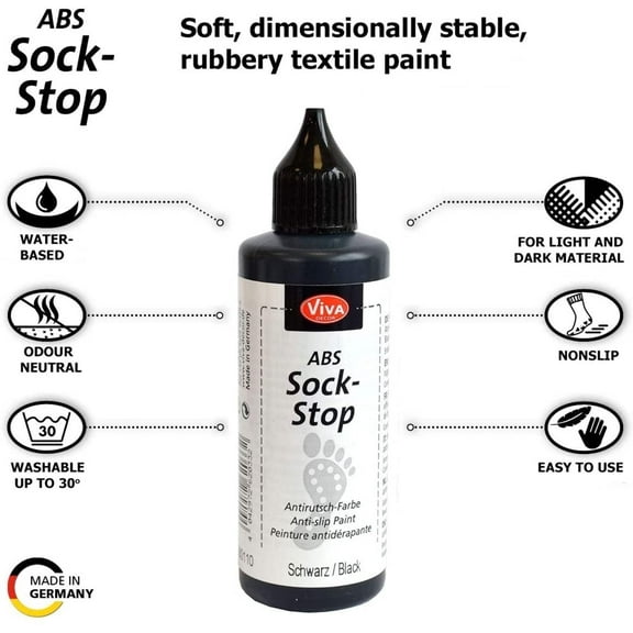 Sock Stop Safety Grip Paint by Viva Decor Multi Color Grip Paint for Fabric DIY Crafts Socks Slippers Rugs Washable Flexible Non Skid Textile Paint - 82ml -Black