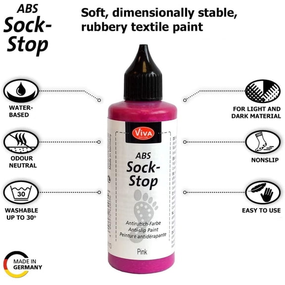 Sock Stop Safety Grip Paint by Viva Decor Multi Color Grip Paint for Fabric DIY Crafts Socks Slippers Rugs Washable Flexible Non Skid Textile Paint - 82ml -Pink