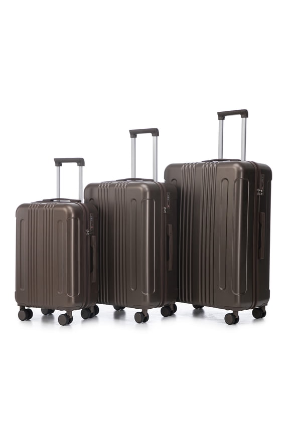 ABS Spinner Wheel Luggage Set 3-Piece 20 24 28 Inch Carry On Suitcases with TSA Lock Matching Brown Color Durable Waterproof Design