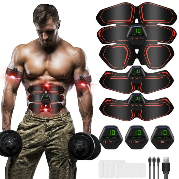 ABS Stimulator, Ab Trainer, EMS Muscle Stimulator LCD Screen Muscle Stimulator USB Rechargeable Portable Muscle Trainer Abdominal / arm / Leg Fitness Workouts Gear, Orange