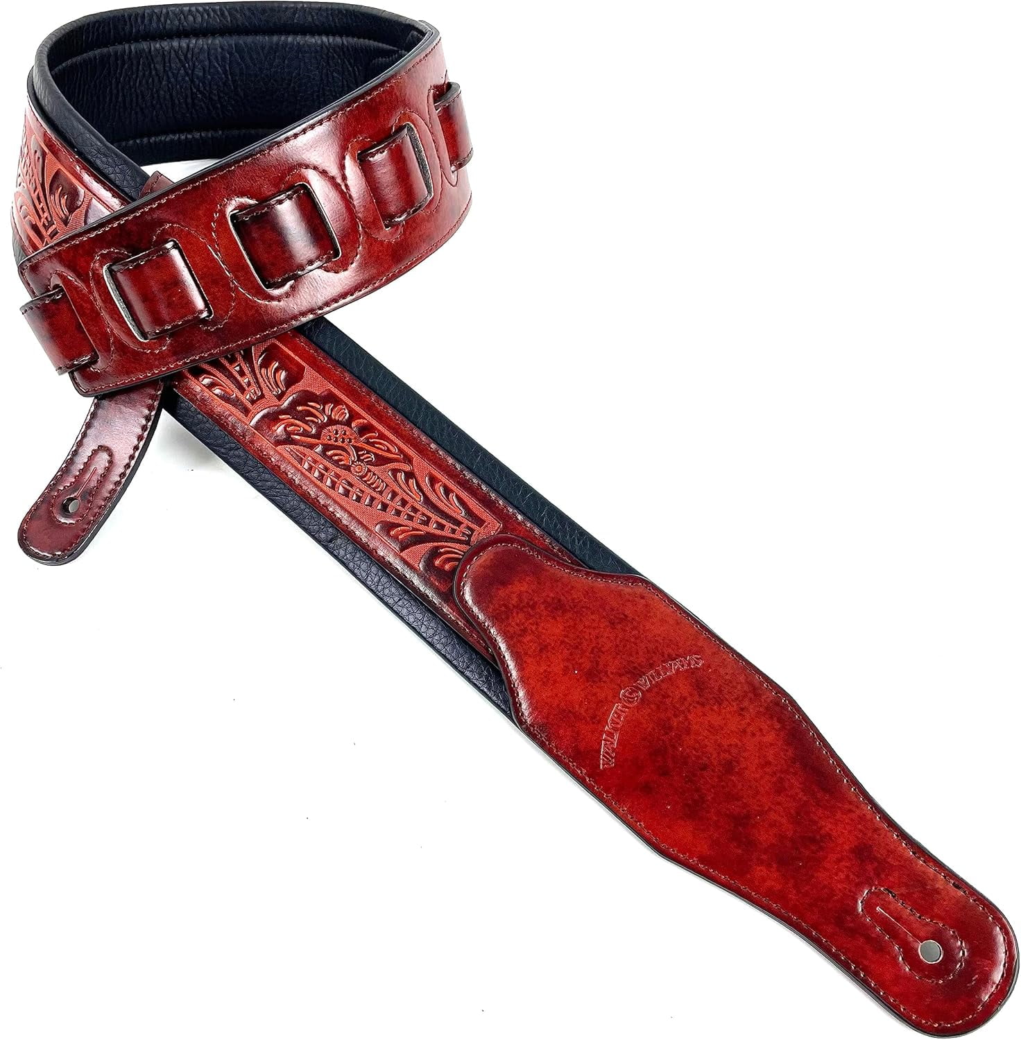 GB106 Bourbon Red Brushed Finish Guitar Strap With Padded Glove