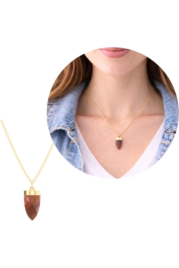 Brown Moonstone Half Marquise Shape Necklace - 925 Sterling Silver 18 Gold Plated