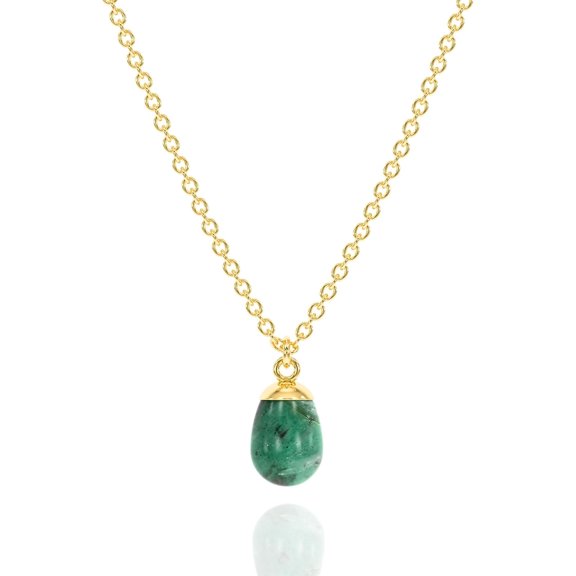 ABSHEL Emerald Necklace - Smooth Drop Chain - 925 Sterling Silver 18 Gold Plated