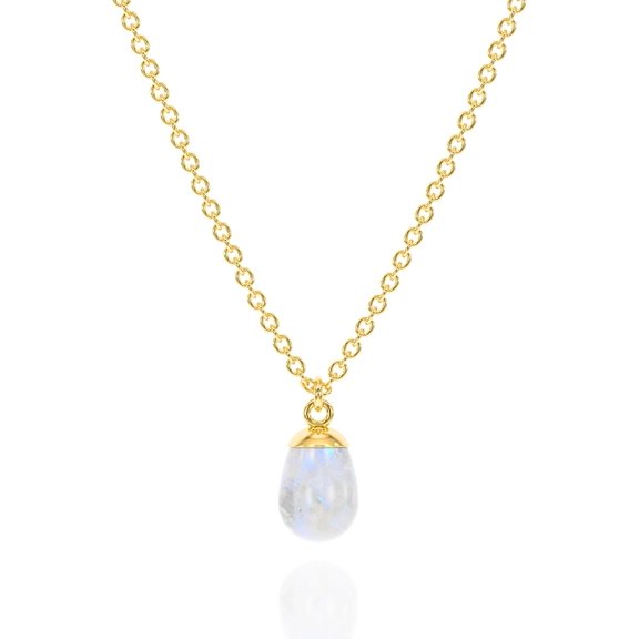 ABSHEL Moonstone Necklace - Smooth Drop Chain - 925 Sterling Silver 18 Gold Plated