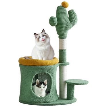 ABSOKE 32" Cat Tree,Cat Tower with Cactus Cat Scratching Post,Cozy Cat House for Indoor Cats,Green
