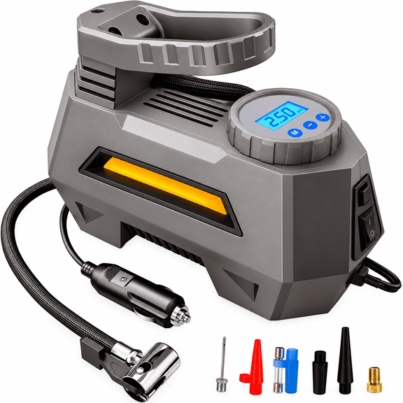 ABSOKE Tire Inflator Portable Air Compressor, 12V DC 150 PSI Car Air Pump with Auto Shut-Off, Digital Gauge & LED LightFast Inflation for Cars, Motorcycles, Bicycles