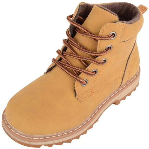 ABSOLUTE FOOTWEAR Childrens Kids Boys Slip On Lace Up Casual Sturdy Walking PU High Top Boots Shoes - Tan - US Infant 10