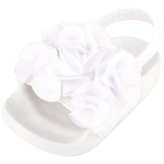 ABSOLUTE FOOTWEAR Childrens Kids Girls Easy Slip On Open Toe Elasticated Summer Holiday Sandal with Embroidered Flower - White - US Infant 6