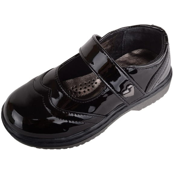 ABSOLUTE FOOTWEAR Childrens Kids Girls Slip On Faux Leather Smart Formal School Touch and Close Shoes - Black Patent - US Infant 11
