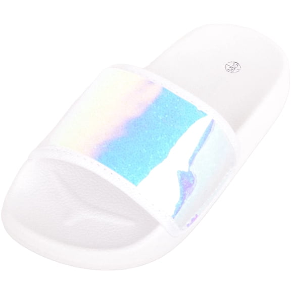 ABSOLUTE FOOTWEAR Childrens Kids Girls Slip On Summer Holiday Beach Pool Sliders Mule Sandals Flip Flops - White - US Infant 11
