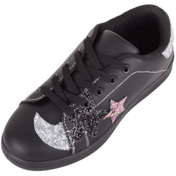 ABSOLUTE FOOTWEAR Childrens Kids Slip On Lace Up Sparkly Glitter Running Walking Sports Leisure Trainers Sneakers - Black - US Child 1
