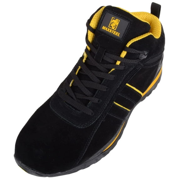 ABSOLUTE FOOTWEAR Men Adults Suede Lace Up Two Tones Safety Work Trainers Sneakers - Black - US 8