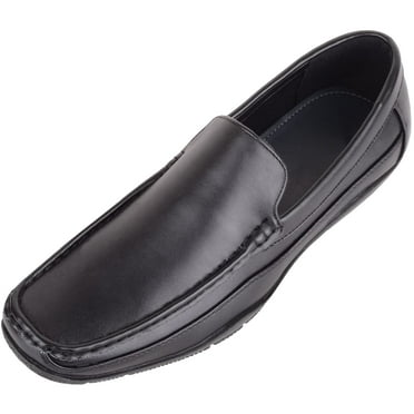 ABSOLUTE FOOTWEAR Mens Easy Slip On Faux Leather Smart Formal School College Work Loafer Shoes - Black - US 7