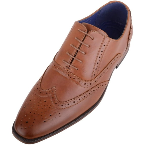 ABSOLUTE FOOTWEAR Mens Slip On Formal Smart Work Suit Lace Up Shoes Brogues - Brown - US 8