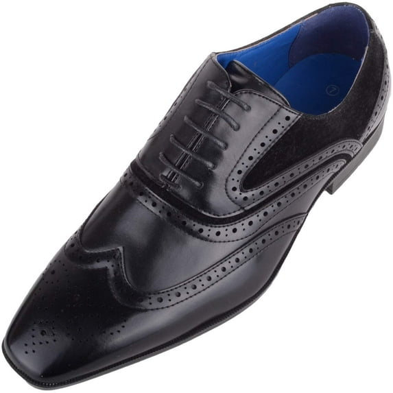 ABSOLUTE FOOTWEAR Mens Slip On Lace Up Formal Smart Work Suit Shoes Brogues with Contrasting Detail - Black - US 11
