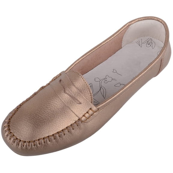 ABSOLUTE FOOTWEAR Womens Action Leather Slip On Mocassin Summer Loafers - Bronze - US 6