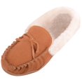 thumbnail image 1 of ABSOLUTE FOOTWEAR Womens Easy Slip On Winter Suede Fleece Lined Moccasin Style Slippers with Bow - Cognac - US 8, 1 of 7