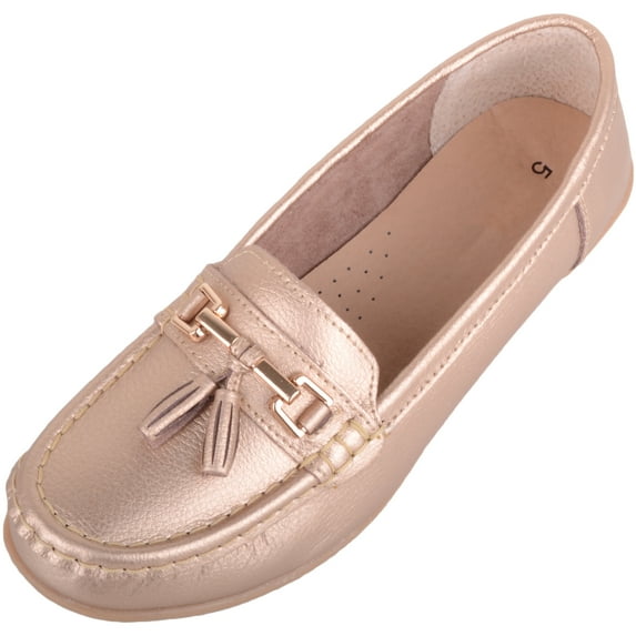 ABSOLUTE FOOTWEAR Womens Slip On Casual Leather Loafer Deck Boat Shoes Sandals - Bronze - US 6