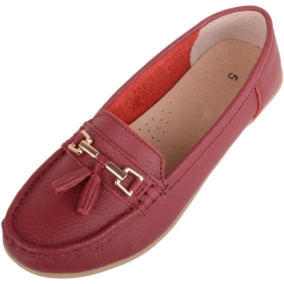 ABSOLUTE FOOTWEAR Womens Slip On Casual Leather Loafer Deck Boat Shoes Sandals - Cherry - US 10