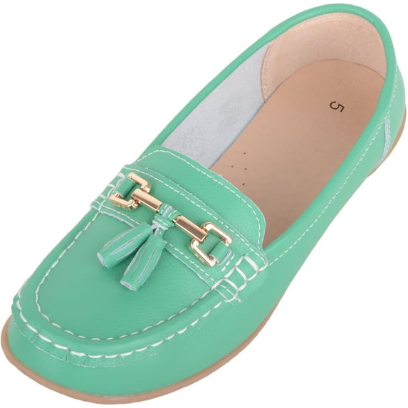 ABSOLUTE FOOTWEAR Womens Slip On Casual Leather Loafer Deck Boat Shoes Sandals - Emerald - US 10