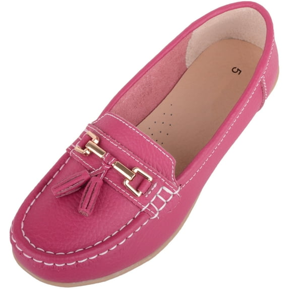 ABSOLUTE FOOTWEAR Womens Slip On Casual Leather Loafer Deck Boat Shoes Sandals - Fuchsia - US 8