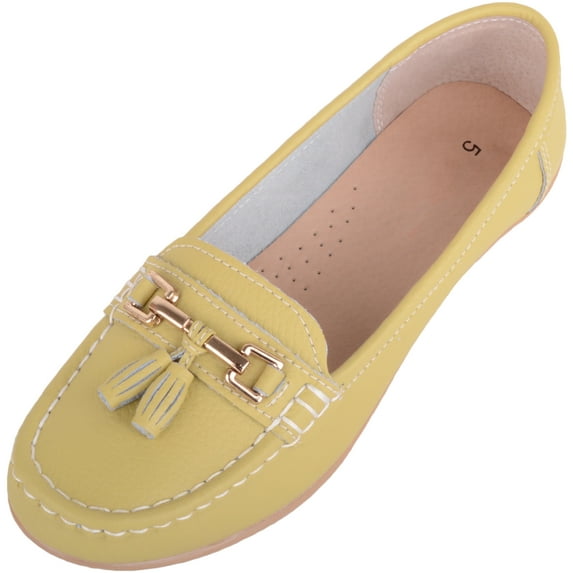ABSOLUTE FOOTWEAR Womens Slip On Casual Leather Loafer Deck Boat Shoes Sandals - Lime - US 7
