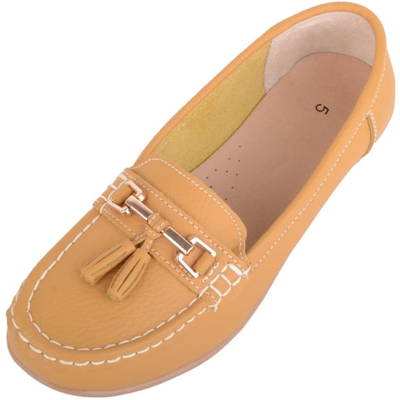 ABSOLUTE FOOTWEAR Womens Slip On Casual Leather Loafer Deck Boat Shoes Sandals - Mustard - US 10