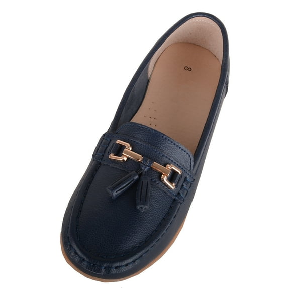 ABSOLUTE FOOTWEAR Womens Slip On Casual Leather Loafer Deck Boat Shoes Sandals - Royal Blue - US 10