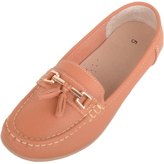 ABSOLUTE FOOTWEAR Womens Slip On Casual Leather Loafer Deck Boat Shoes Sandals - Sunset - US 6