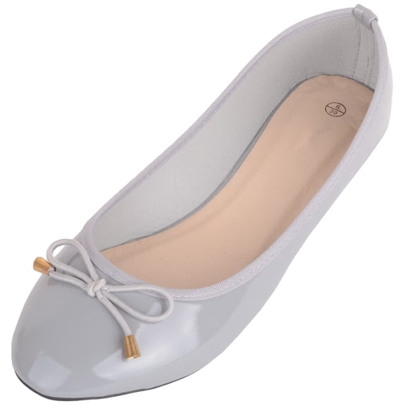 ABSOLUTE FOOTWEAR Womens Slip On Faux Patent Leather Smart Casual Work School Ballerina Style Dolly Shoes - Grey - US 6