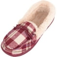 thumbnail image 1 of ABSOLUTE FOOTWEAR Womens Slip On Traditional Tartan Checked Faux Fur Winter Moccasin Style Slipper - Cherry - US 7, 1 of 7