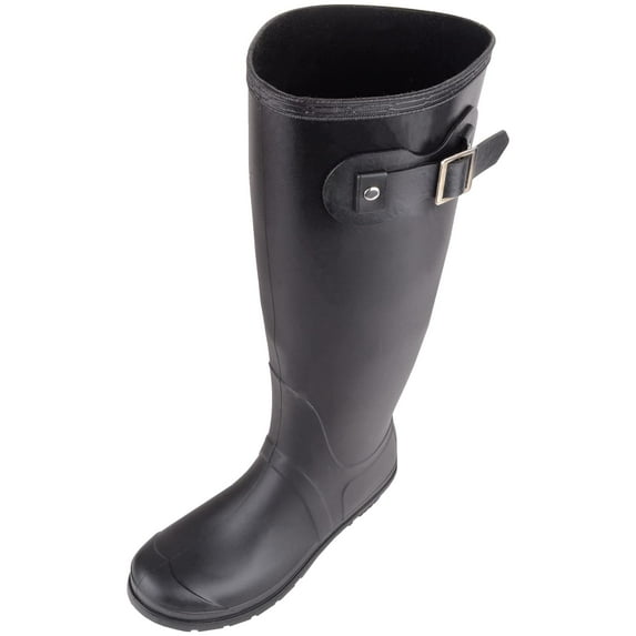 ABSOLUTE FOOTWEAR Womens Slip On Waterproof Winter Welly Wellington Rain Boots with Buckle Design - Black - US 9