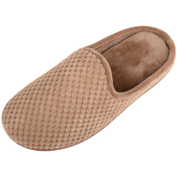 ABSOLUTE FOOTWEAR Womens Soft Embossed Open Back Slip on Mule Slippers - Taupe - US 9