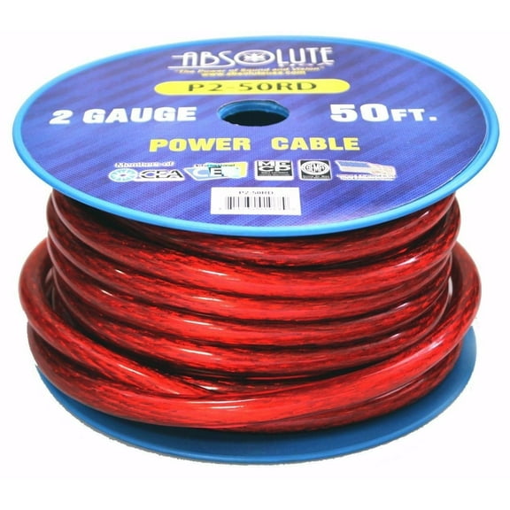 ABSOLUTE PREMIUM 2 GAUGE 50' PRIMARY MARINE, CAR AUDIO BATTERY POWER CABLE RED