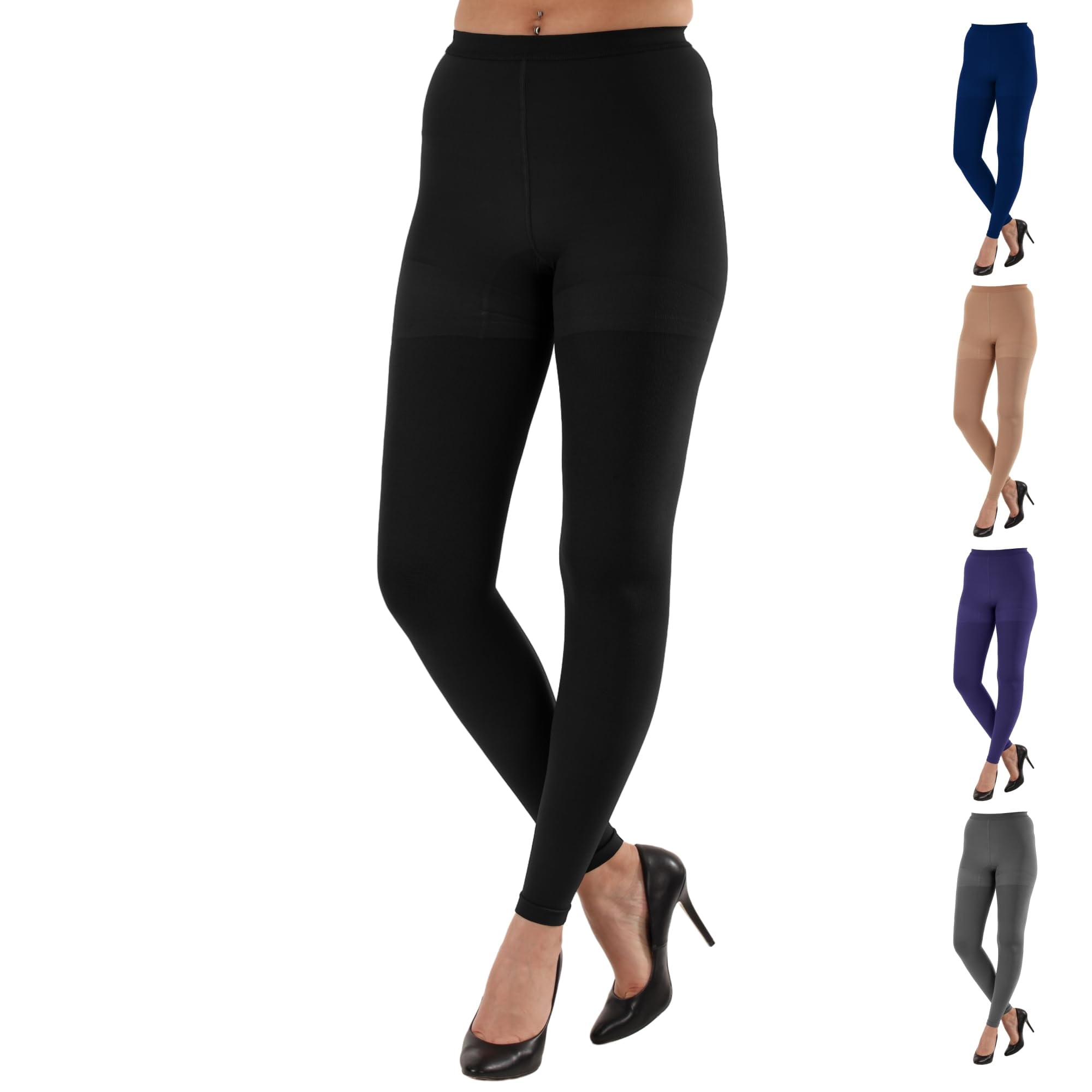 Footless Compression Pantyhose 20-30 mmHg for Womens, Black, Large