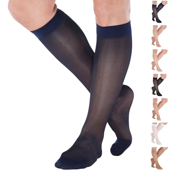 ABSOLUTE SUPPORT Womens Compression Socks 15-20mmHg for Travel - Navy, XL