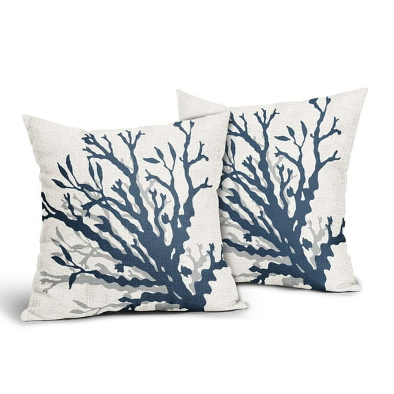 ABSOP Beach Blue Pillow Covers 18X18 Inch 2 Packs Coastal Coral Throw Pillows for Home Bedroom Living Room Decor Cushion Cover for Sofas Couch Linen Square Pillowscase