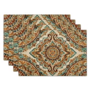 ABSOP Bohemian Mandala Pattern Dinner Plate Mat, 4-Piece Set, 12x18 Inches, Vintage Geometric Linen Dinner Mat, Kitchen Table Decoration Protective Mat
