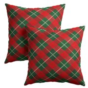 ABSOP Classic Scottish Check Pattern Sofa Cushion Cover 18x18 inch Red and Green Checked Linen Throw Pillow Covers Set of 2 Linen Breathable Decorative Pillowcases