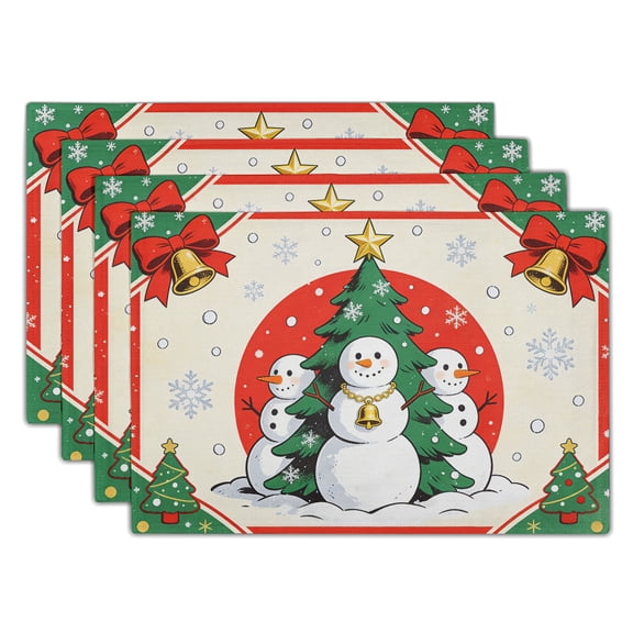 ABSOP Cute Christmas Snowman Dinner Plate Mat 12x18 Inches Linen Durable and Heat-Resistant Placemat Set of 4 for Holiday Table Setting