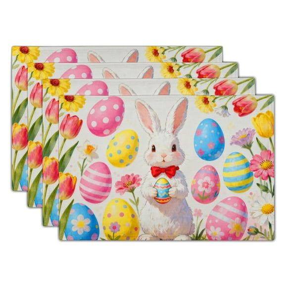 ABSOP Easter Placemats Set of 4 Easter Egg Rabbit Pattern Dinner Plate Mat 12x18 Inch Suitable for Holiday Parties Family Dinners