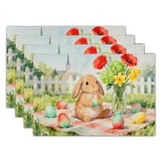 ABSOP Easter Watercolor Place Mats 12x18 Inch Spring Rabbit Floral Pattern Stain Resistant Placemats Set of 4 for Party Table Easy to Clean