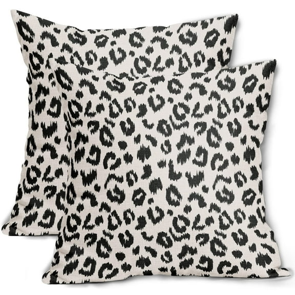 ABSOP Leopard Pillow Covers Set of 2 18"x18" Black White Cheetah Animal Print Decorative Case Linen Square Cushion for Home Sofa Couch Bedroom Livingroom