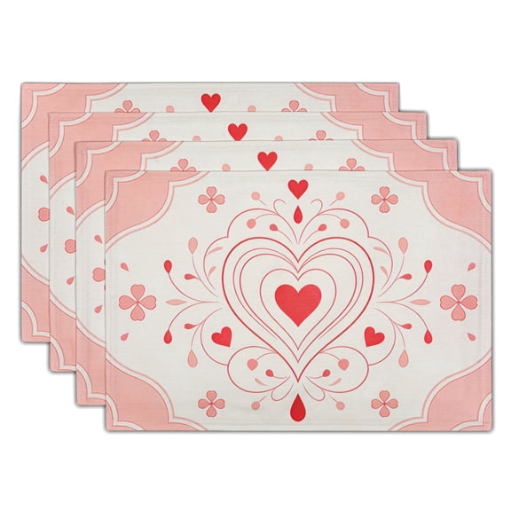 ABSOP Valentine's Day Romantic Pink and White Heart-Shaped Dinner Plate Mat 12x18 Inches Sweet Patterned Decorative Placemat Daily / Date Night Table Setting Supplies 4-piece set